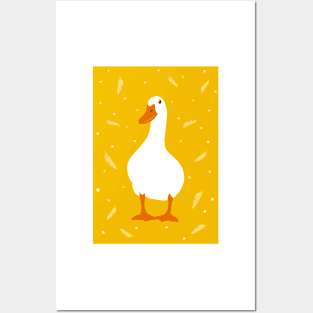 White Pekin Duck with feathers and dots repeat pattern Posters and Art